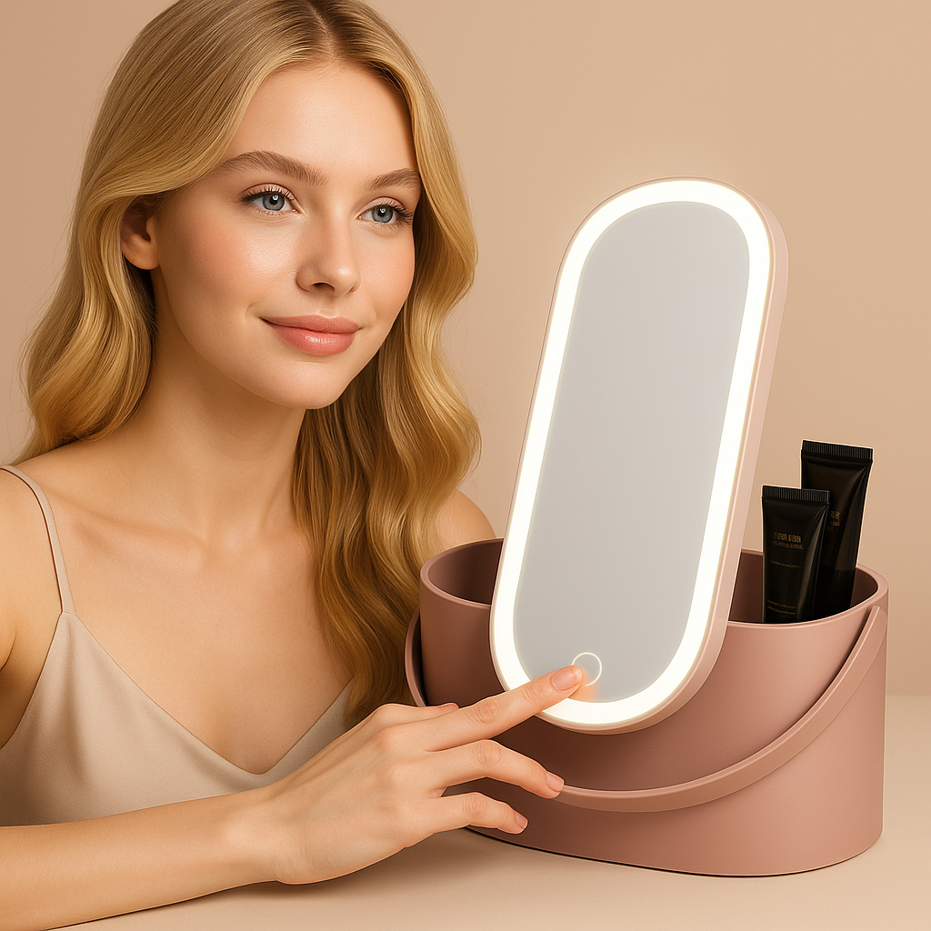 Portable Makeup Box With LED Mirror